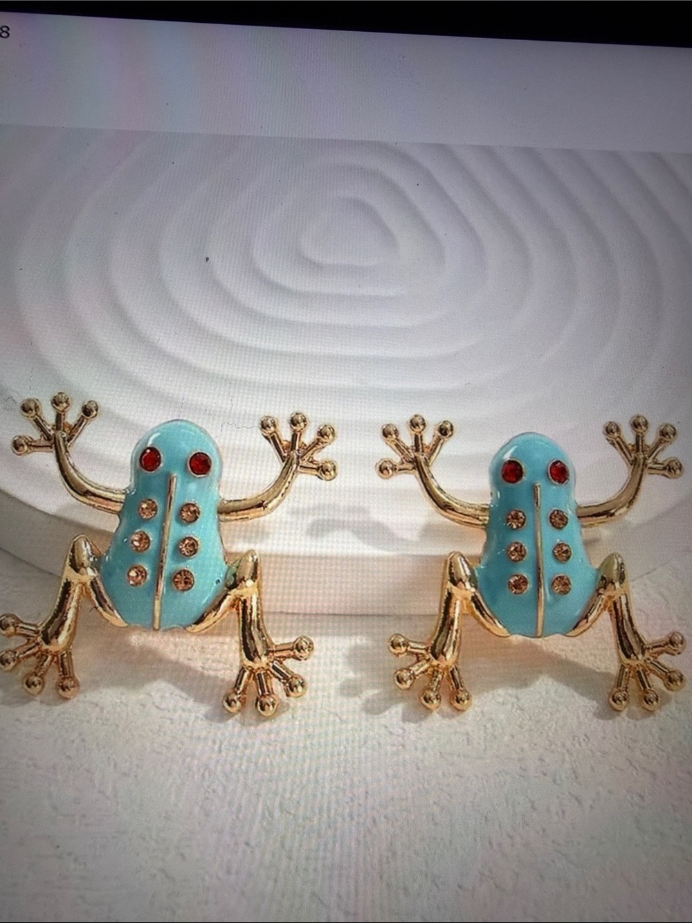 Anthropologie Gold Frog Studs with Light Blue Enamel and Red Eyes